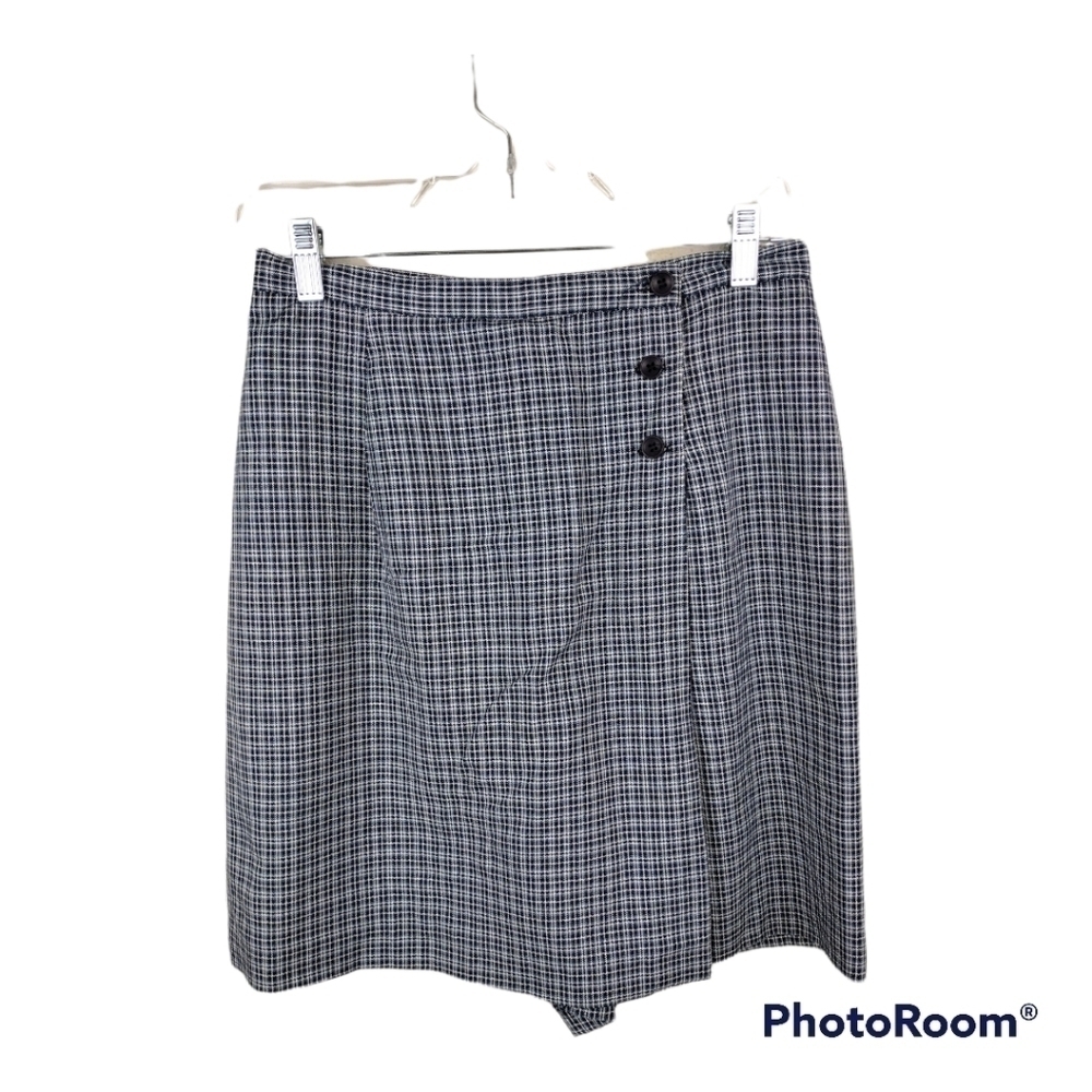 Toby Vintage Blue Multicolored Plaid High Waist Zipper Button Front Skort